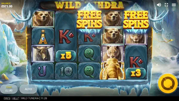 Wild Tundra base game screenshot showing reels and features