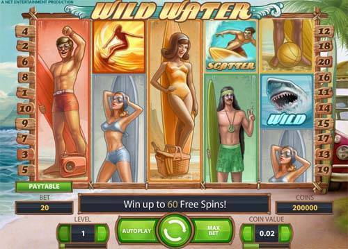 Wild Water base game screenshot showing reels and features