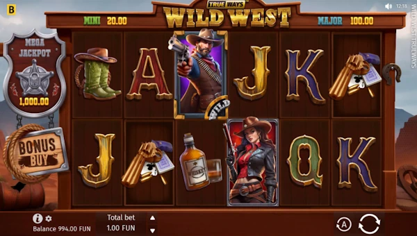 Wild West Trueways base game screenshot showing reels and features