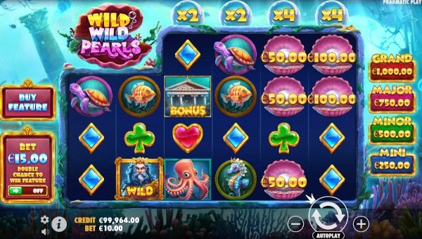 Wild Wild Pearls base game screenshot showing reels and features