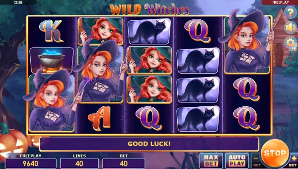 Wild Witches base game screenshot showing reels and features