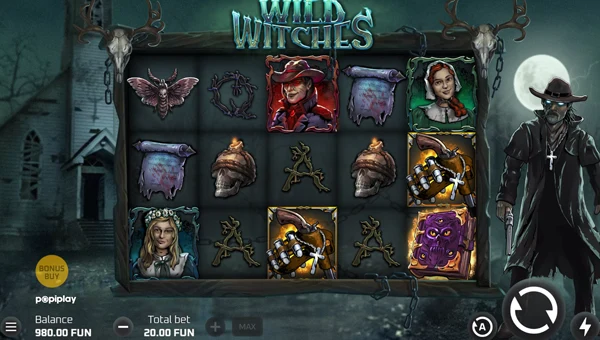 Wild Witches base game screenshot showing reels and features