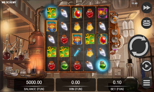 Wildchemy base game screenshot showing reels and features