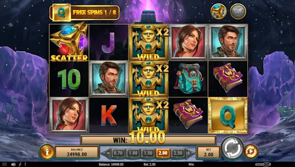 Screenshot of Wildest Gambit slot demo showing reels and bonus game features