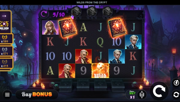 Wilds From The Crypt base game screenshot showing reels and features