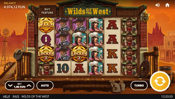 Wilds of the West base game screenshot showing reels and features