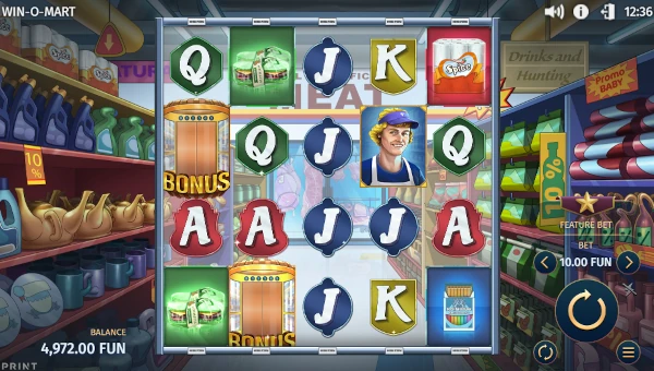 Win O Mart base game screenshot showing reels and features