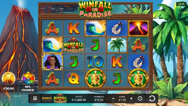 Winfall in Paradise base game screenshot showing reels and features