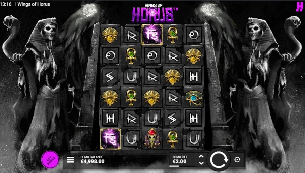 Wings of Horus base game screenshot showing reels and features