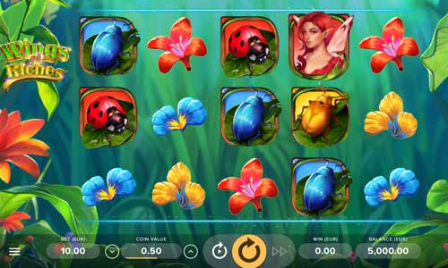 Wings of Riches base game screenshot showing reels and features