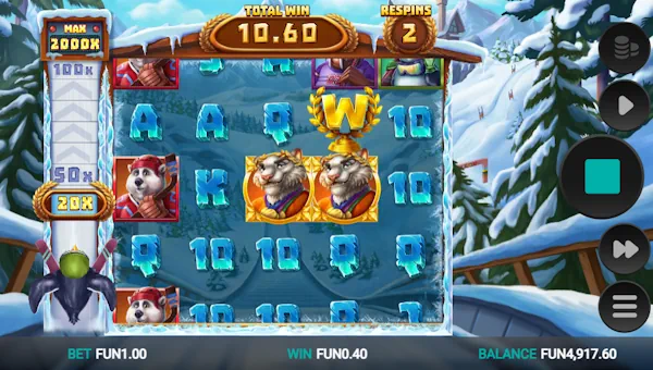 Screenshot of Winter Champions slot demo showing reels and bonus game features
