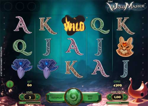 The Wish Master base game screenshot showing reels and features