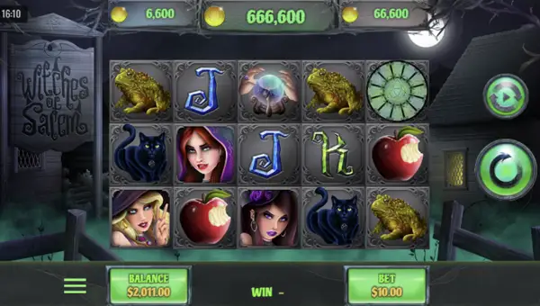 Witches of Salem base game screenshot showing reels and features