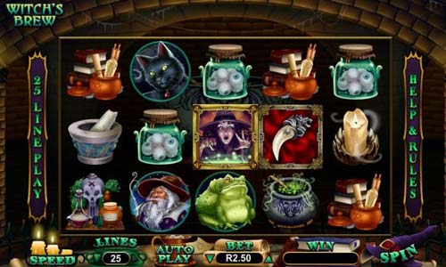Witchs Brew base game screenshot showing reels and features