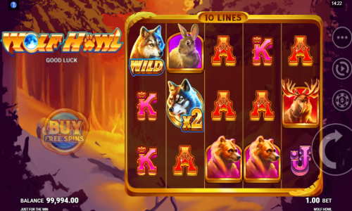 Wolf Howl base game screenshot showing reels and features