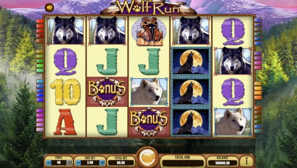 Wolf Run base game screenshot showing reels and features