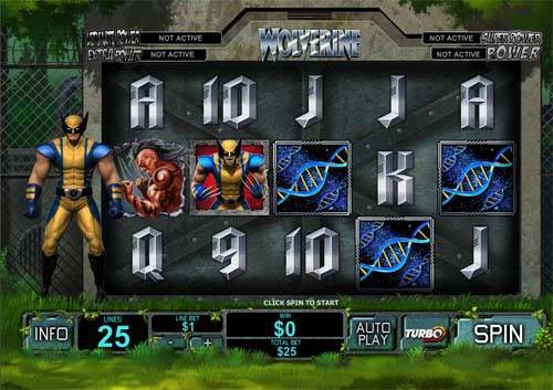 Wolverine base game screenshot showing reels and features