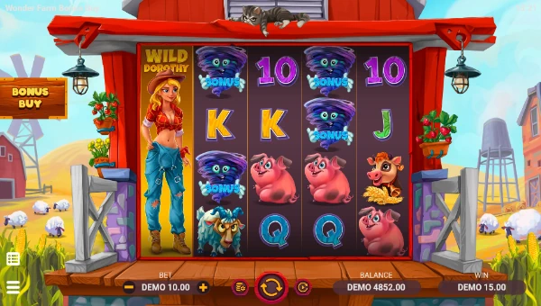 Wonder Farm base game screenshot showing reels and features
