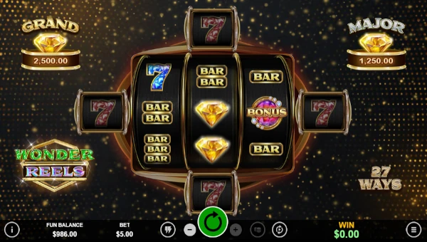 Wonder Reels base game screenshot showing reels and features
