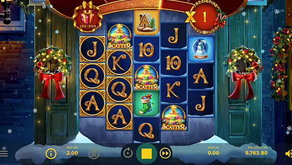 Wonders of Christmas base game screenshot showing reels and features