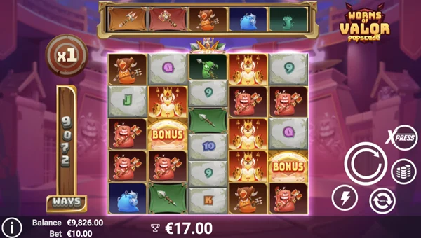 Worms of Valor base game screenshot showing reels and features