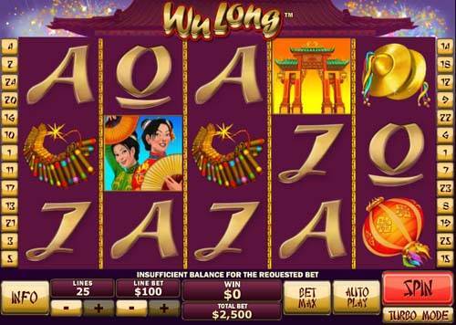 Wu Long base game screenshot showing reels and features