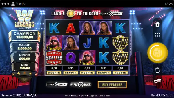 WWE Legends base game screenshot showing reels and features