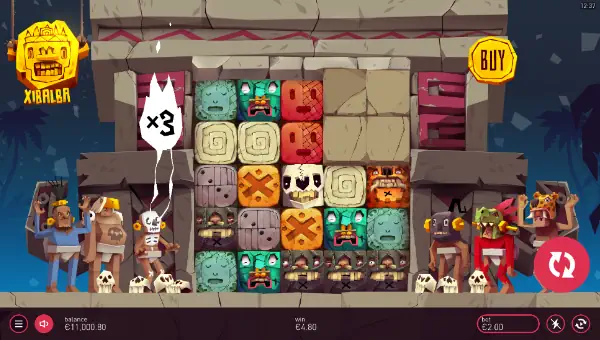 Xibalba base game screenshot showing reels and features