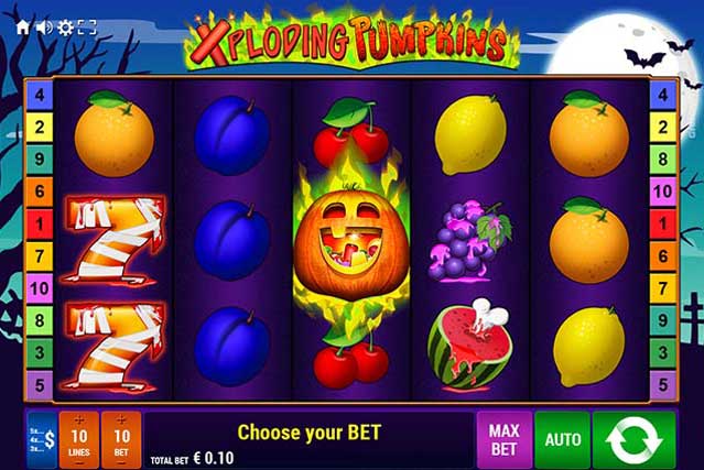 Xploding Pumpkins base game screenshot showing reels and features
