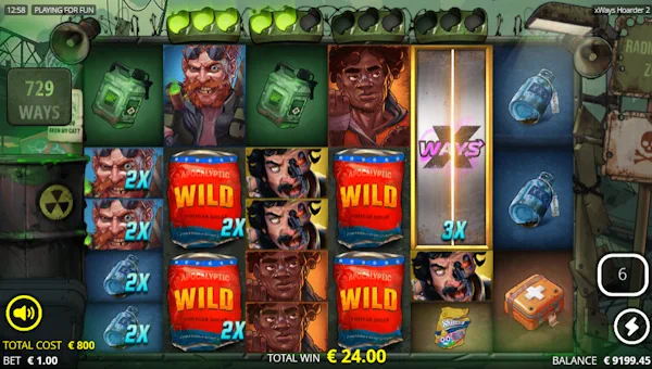 Screenshot of xWays Hoarder 2 slot demo showing reels and bonus game features