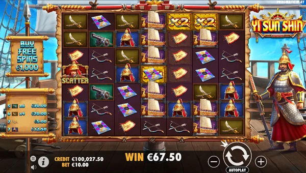 Yi Sun Shin base game screenshot showing reels and features