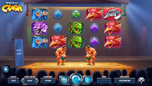 Yokozuna Clash base game screenshot showing reels and features