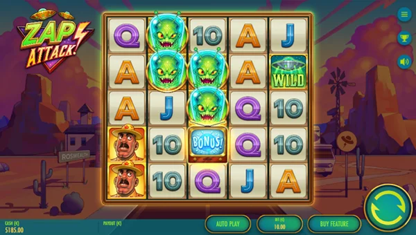 Zap Attack base game screenshot showing reels and features