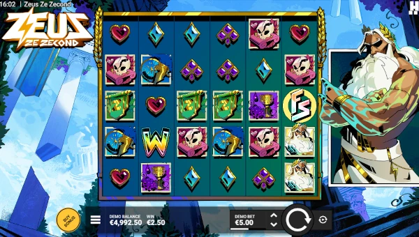 Zeus Ze Zecond base game screenshot showing reels and features