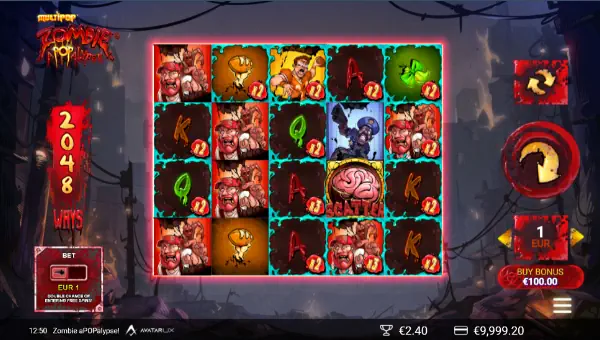 Zombie aPOPalypse base game screenshot showing reels and features