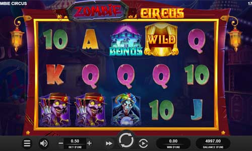 Zombie Circus base game screenshot showing reels and features