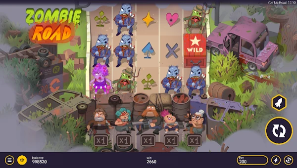 Zombie Road base game screenshot showing reels and features