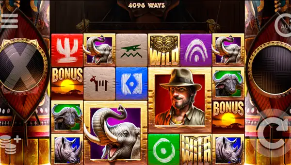 Zulu Gold base game screenshot showing reels and features