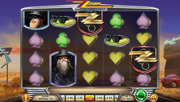ZZ Top Roadside Riches base game screenshot showing reels and features